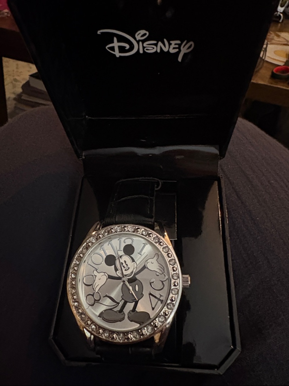 Disney Mickey Mouse Watch - Black & Silver Crystal Bezel NIB